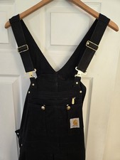 Carhartt Duck Bib Overalls Mens 44x30 Quilt Lined Double Knee Workwear R41 BLK