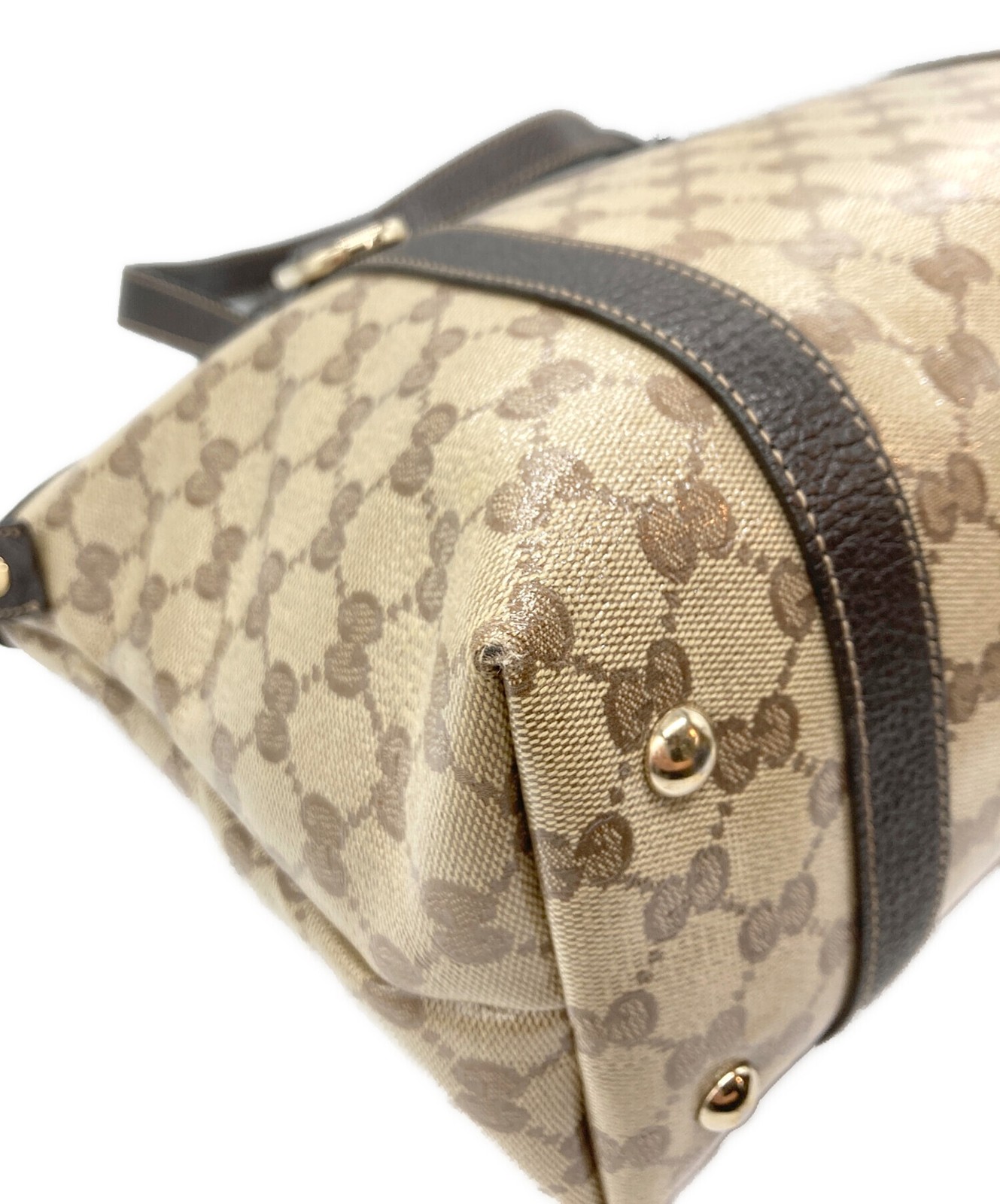 Gucci GG Crystal Tote Bag Beige 268640 Nylon Leather Handbag Italy SN2571 thumbnail 17