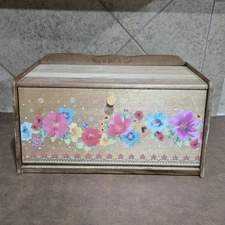Pioneer Woman Breezy Blossom Brown Acacia Wooden Bread Box Kitchen Cottagecore 