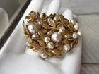 Vintage Miriam Haskell Faux Pearl Bead Gold Tone Vine Cluster PIN Brooch