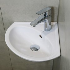 Eckwaschbecken 36x36 cm Wei&szlig; &ndash; Wandmontage Keramik Handwaschbecken mit &Uuml;berlauf