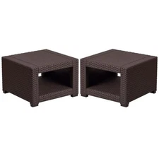 Home Square Wicker Patio End Table in Chocolate Brown - Set of 2