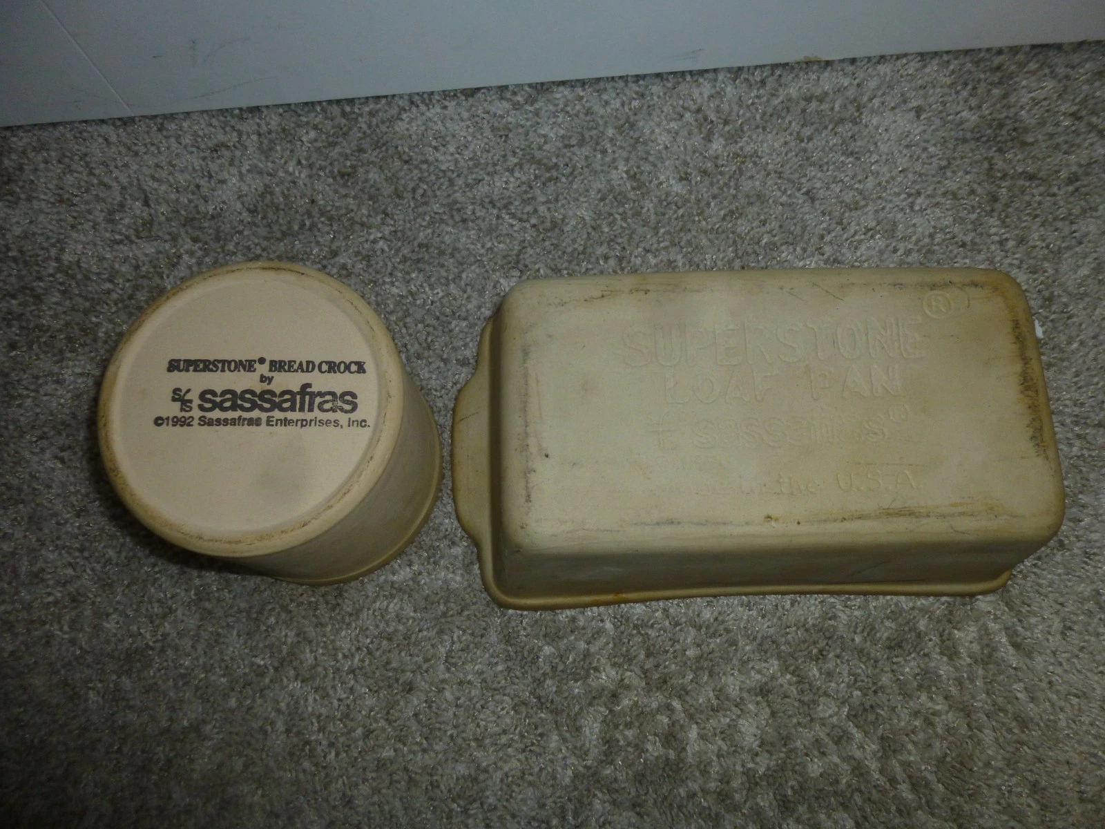 Vintage Sassafras Superstone Loaf Pan 1993 & Bread Baking Crock 1992