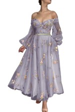 Fivsole Off Shoulder Prom Dress Flower Tulle Formal Gowns Lilac 2