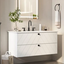 36" 30" 24" Wall Mounted Bathroom Vanity Cabinet with Ceramic Sink Combo White