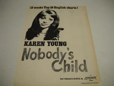 KAREN YOUNG 13 Weeks Top 10 English Chart NOBODY'S CHILD 1969 Promo Display Ad