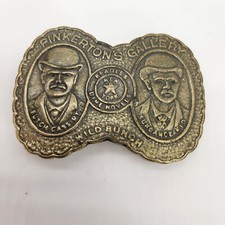 VTG PINKERTONS GALLERY Brass Belt Buckle Butch Cassidy  Sundance Kid Portraits
