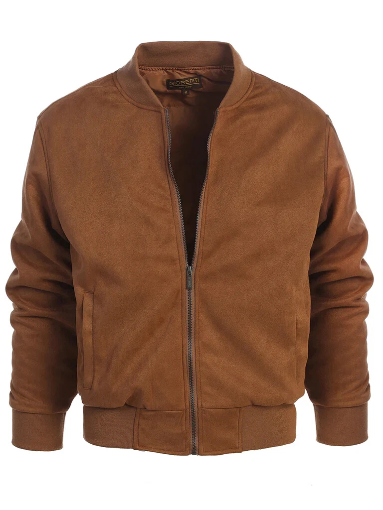 Men's Padded Suede-Like Bomber Jacket Coat Soft &Two Secure Pocket Inside JA-908