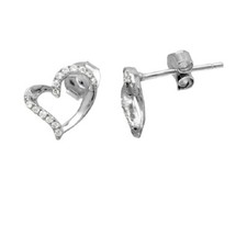 Sterling Silver Open Heart CZ Stones Stud Earrings