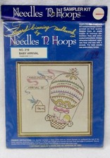 NEW Vtg Needles 'N Hoops Baby Arrival Cross Stitch Kit 219 Belgian Linen 11x11