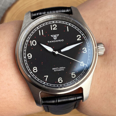 Tandorio 39mm Black Dial Pilot Watches 200M Waterproof Brushed Case Japa Men