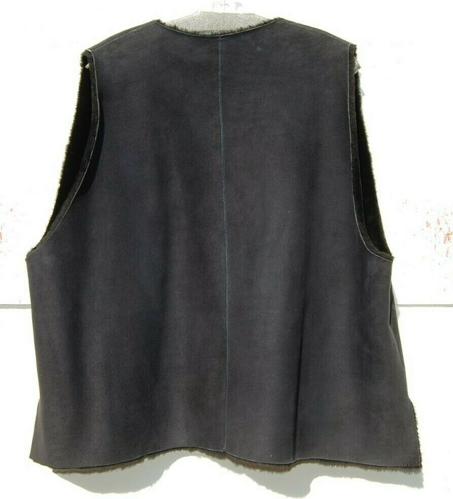 SALE! NWT Eskandar NAVY/BLACK Mid Weight Leather Shearling Waist Coat Vest (1) image 2