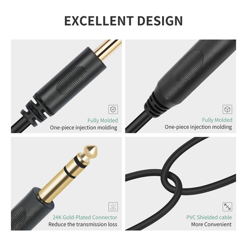 6.35mm 1/4 inch Male Plug Stereo to 2 Dual 1/4 "TRS Female Jack Connector Aud... - Picture 6 of 8