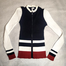 Vtg Charlotte Womens Full Zip Sweater Sz M Black Red White Usa Colorblock Nwot