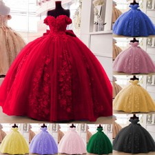 Quinceanera Dresses with Big Bow Glitter 3D Flowers Prom Sweet 15 16 Ball Gowns
