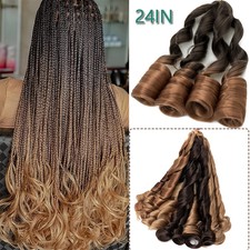 24" Long French Curly Braids Pre-stretched Crochet as human Hair Extensions US