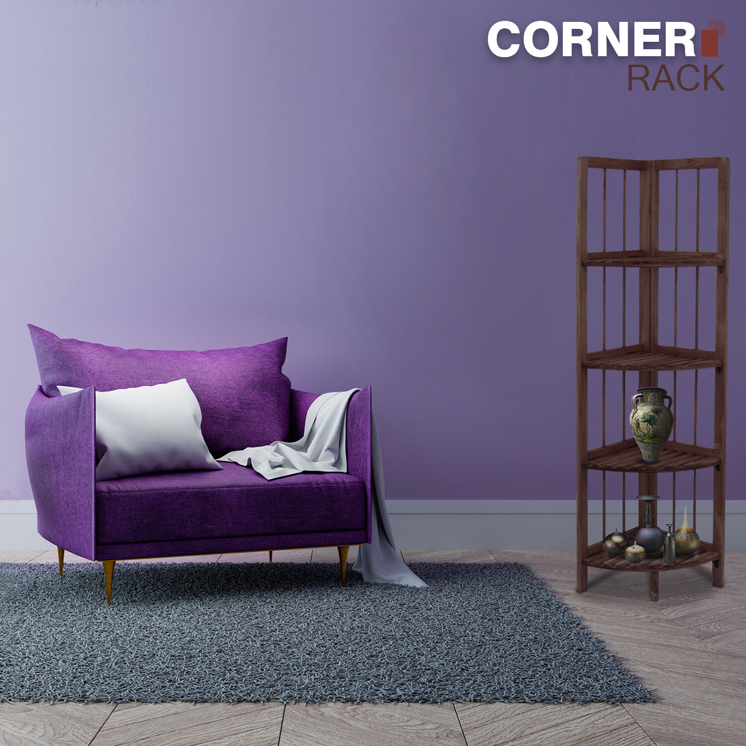 2 Tier Luxury Wooden Corner Shelf Standing Shelving Rack Home