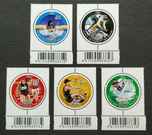 1996 New Zealand Sports Atlanta Olympic Games 5v Stamps Mint NH (barcode tabs) - Picture 1 of 2