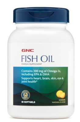 GNC Fischöl Zitronengeschmack zur Unterstützung der Gesundheit von Augen, Gehirn und Herz, 90 Weichkapseln