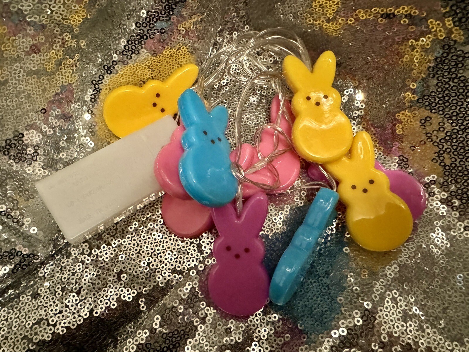 NEW Peeps Bunny LED Easter String Lights Decor Bunnies 10 Ct Battery