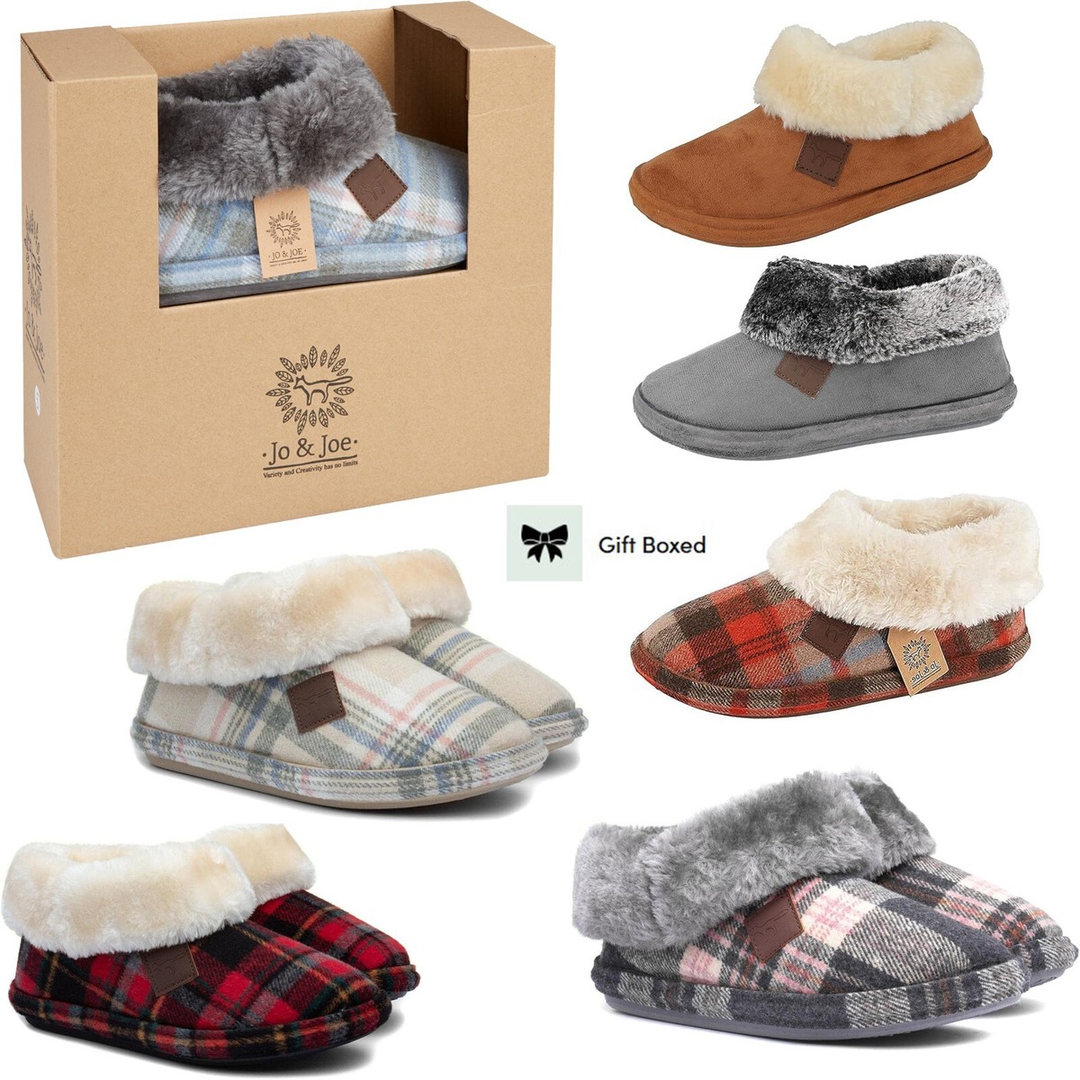 Womens Jo Joe Faux Suede Fur Collar Fleece Bootee Slippers-Chiltern  Glenroyal