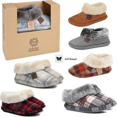 Womens Jo Joe Faux Suede Fur Collar Fleece Bootee Slippers-Chiltern  Glenroyal UK