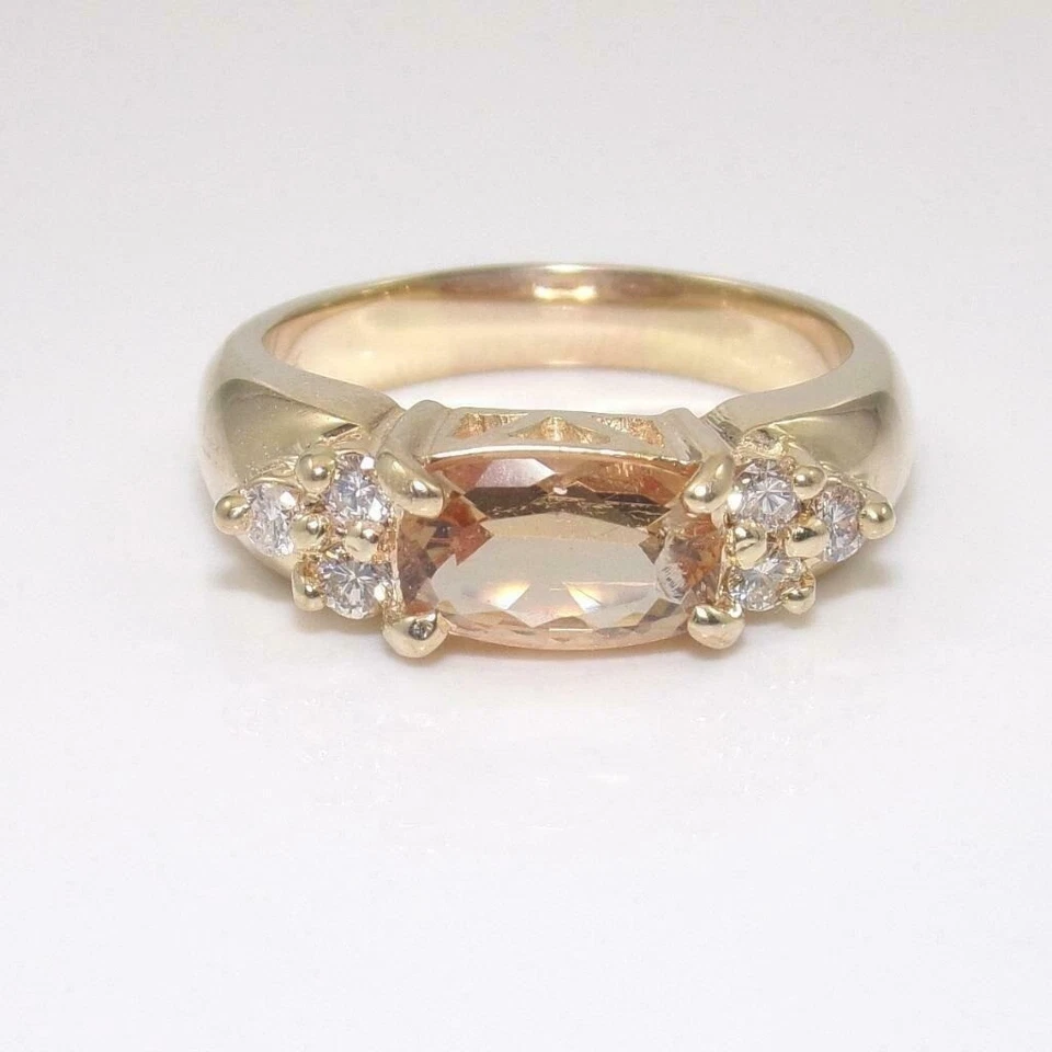 Anillo de diamantes con topacio naranja de oro macizo de 14K talla 8,5 Foto 2 de 4