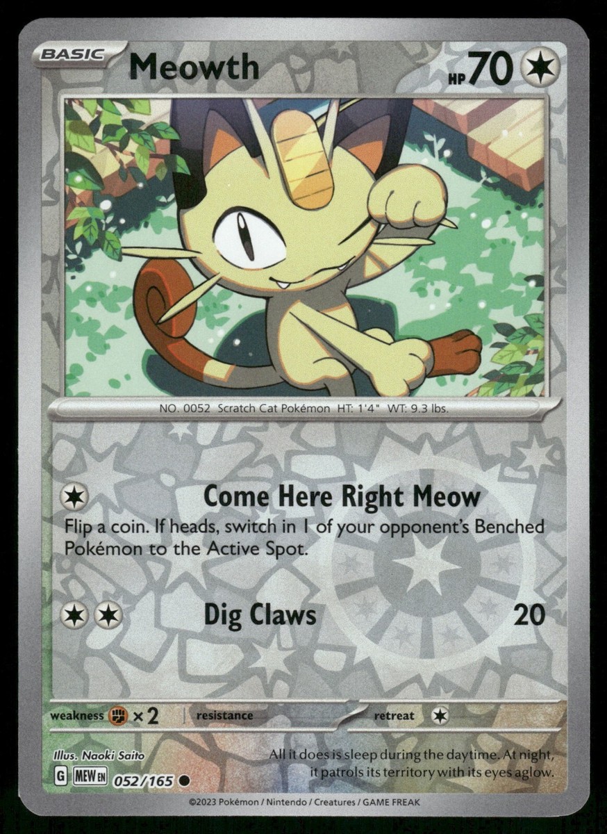 Meowth Reverse Holo NM 052/165 Scarlet & Violet 151 Pokemon Card