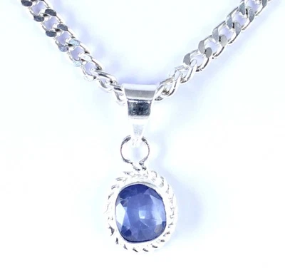 Natural Blue Sapphire 4 Ct/7 mm Cushion Charm Anhänger für Herren, 925 Silber - Bild 1 von 4