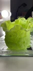 Vintage Fenton Green  Ruffle Poppy Flower Frosted Uranium Glass Vase or Planter