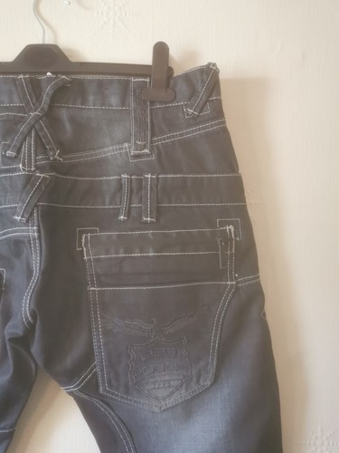Pantalones de mezclilla de motociclista 883 Police raros doble cintura japoneses W34 L32 nuevos sin etiquetas grises carga - Imagen 8 de 12