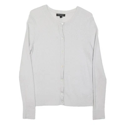 BANANA REPUBLIC Femme Blanc Laine Unie Col Rond Boutonné Jumper M Maille - Photo 1/4