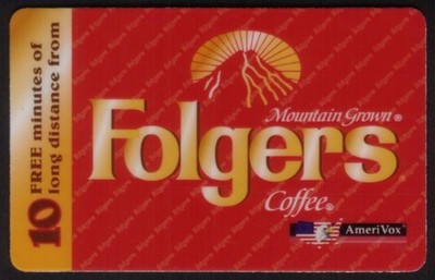 10m Folgers Mountain Grown Kaffee Promo Telefonkarte (Blank Reverse) PROOF
