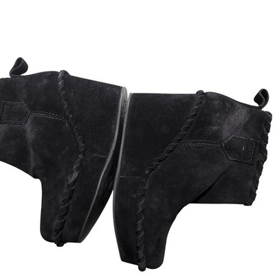 Pedro Garcia Suede Wedge Ankle Boots Black Braided Trim Made in