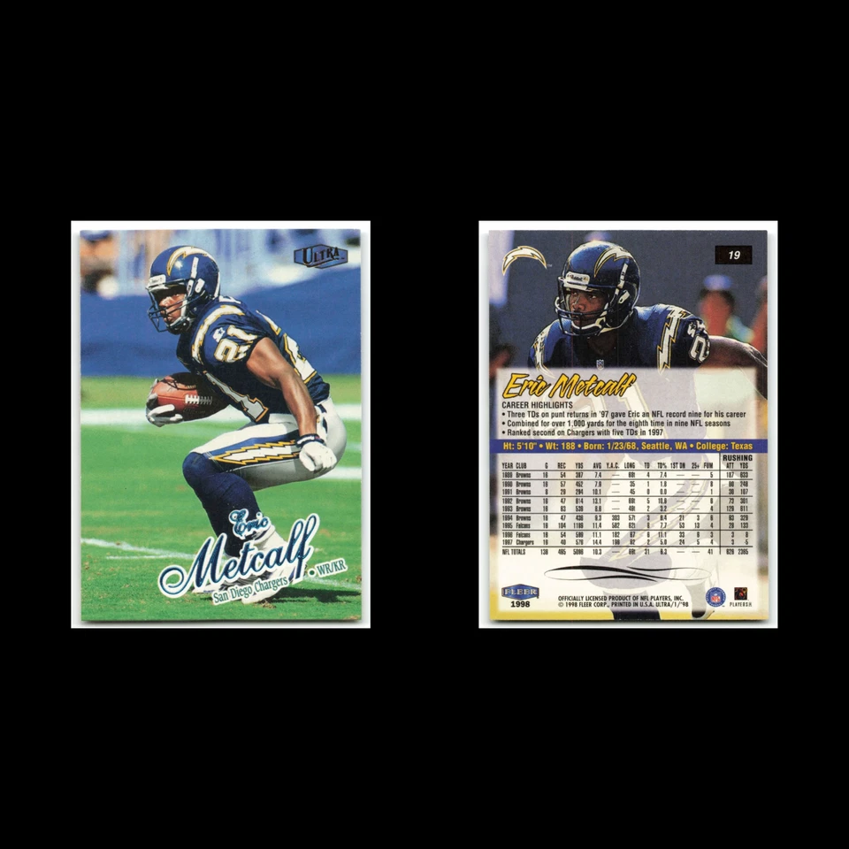 Eric Metcalf #19 1998 Fleer Ultra San Diego Chargers Football Card NFL NM - Image 3 of 3