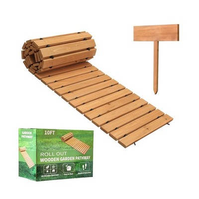 LINSHRY 10FT Wooden Garden Pathway, Outdoor Roll Out Decorative Garden Walkwa...