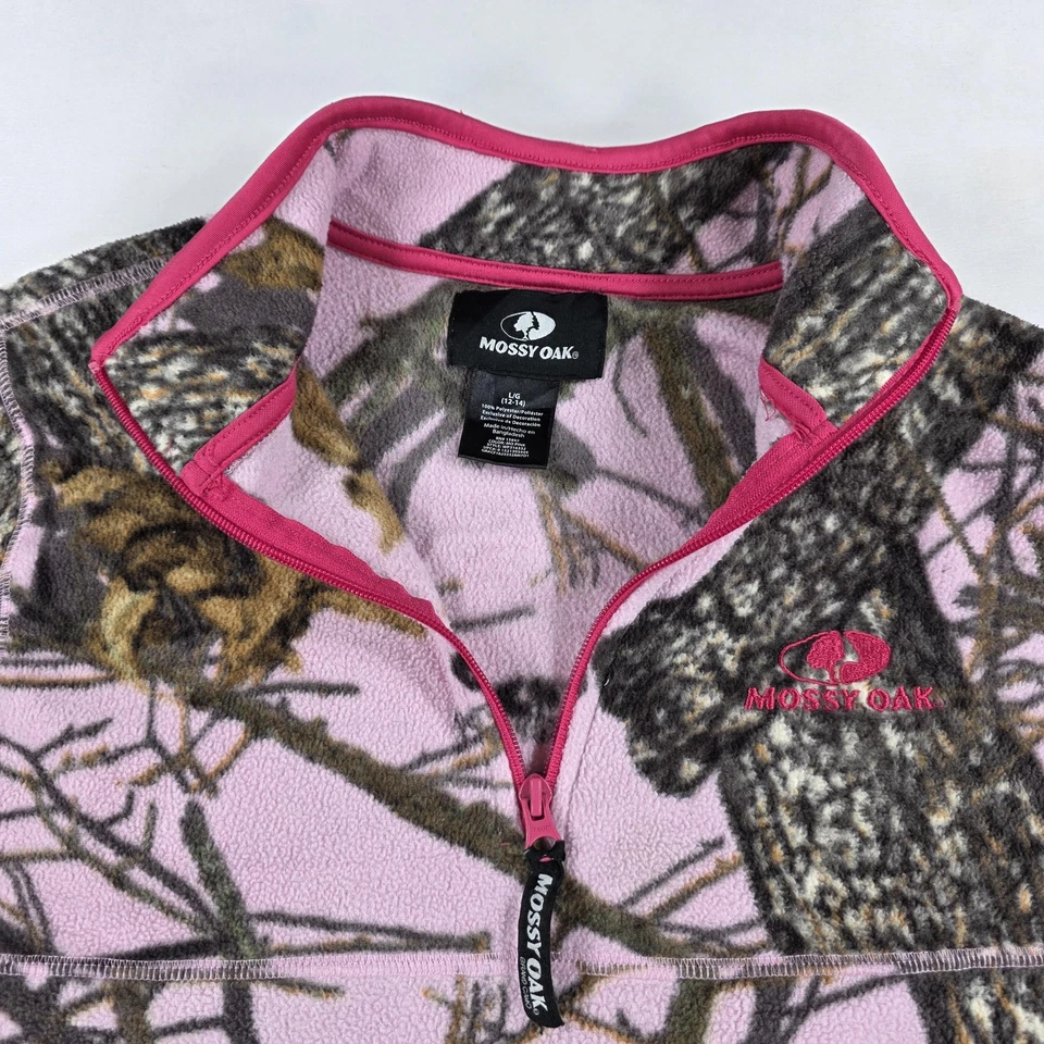 Pullover Mossy Oak Mujer Grande 12-14 Rosa Camuflaje Vellón Media Cremallera Bolsillos Exterior Foto 3 de 4