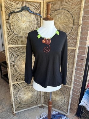 Vintage Michael Simon NY Women s Black Monkey Sweater Size Medium