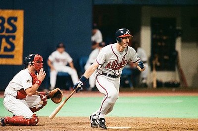 Sid Bream Atlanta Braves bats during a 1991 World Series game agai- Old Photo