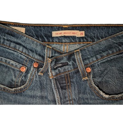 Levi's Ribcage Straight Ankle Jeans Women 26 Blue High Rise Button Fly Denim