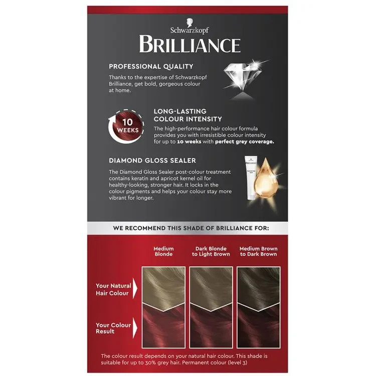 Schwarzkopf Brilliance Permanent Hair Colour Full Grey Coverage 42 Cashmere Red