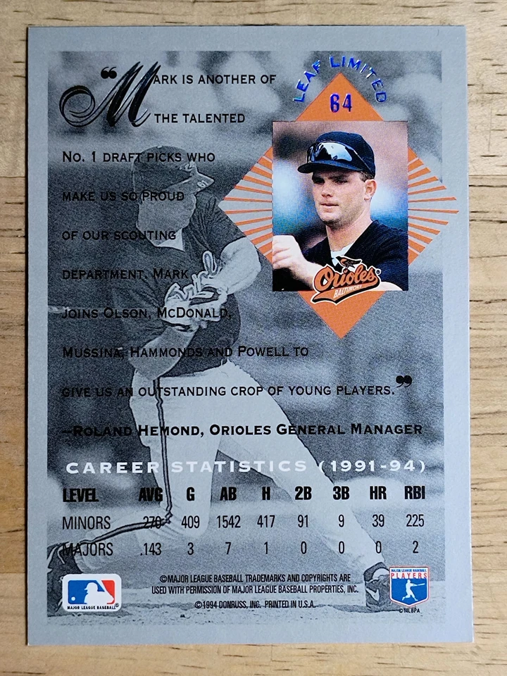 1994 Leaf Limited Rookies #64 Mark Smith - Image 2 of 2