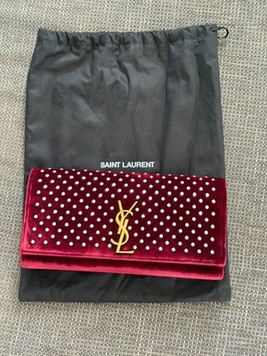 Saint Laurent YSL Clutch Samt Bordeaux Kristalle Gold Monogramm mit Dustbag - Bild 1 von 4