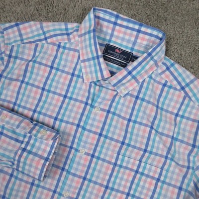Vineyard Vines Shirt Mens XL Blue Plaid Classic Fit Murray Whale Logo Button Up