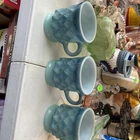 3 Vintage Anchor Hocking Fire King Kimberly Diamond Blue Ombre Coffee Mugs Set