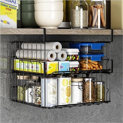 Under Shelf Basket Storage 2Pack - 11.8in Metal Under Cabinet Shelf, Hanging Wir