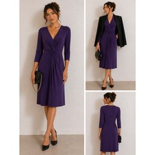 Lands' End Purple Cotton Modal Twist Front Fit  Flare Dress L 14-16 3/4 Sleeve