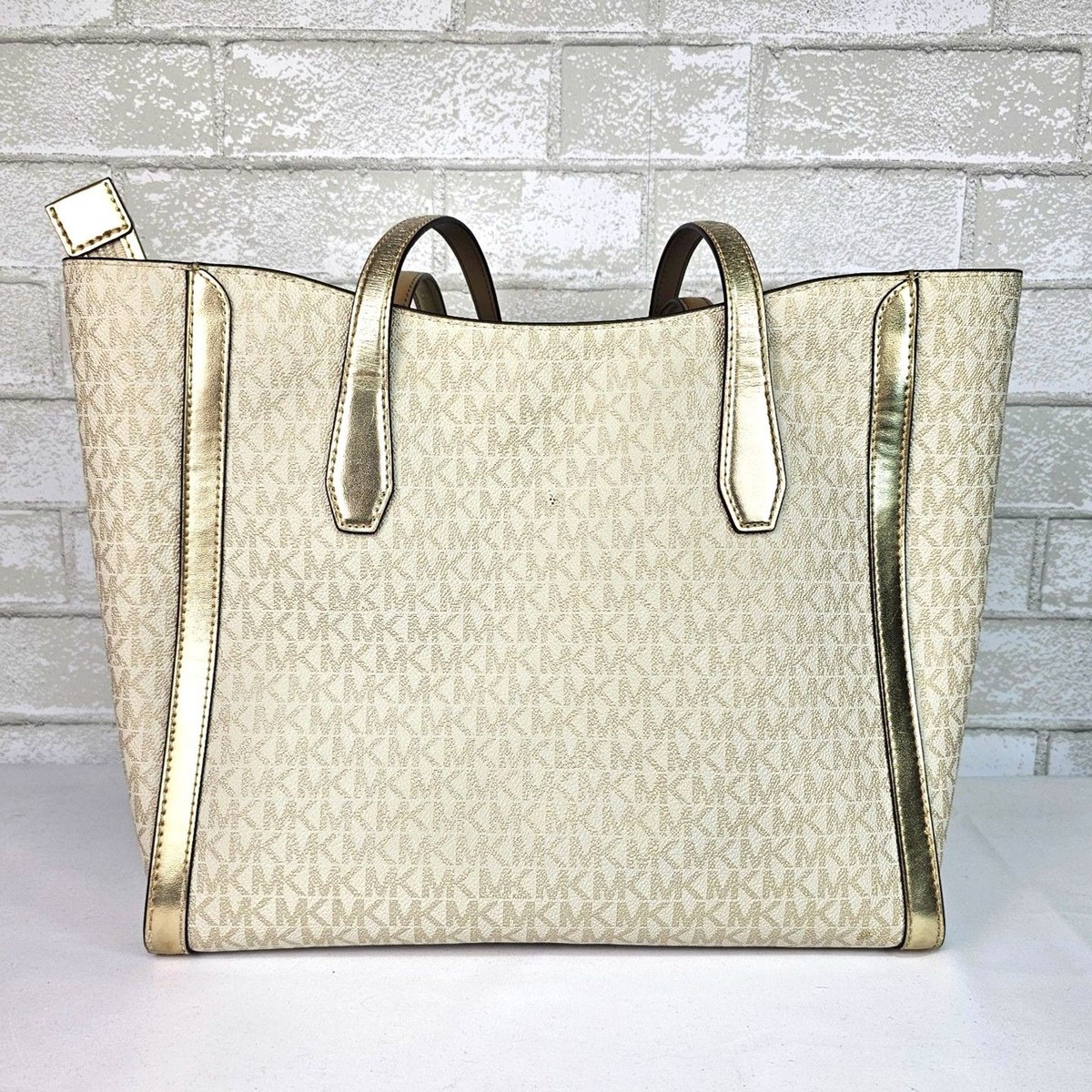 Michael Kors Gold Vanilla MK Signature Tote Shoulder Bag Large Shopper View 2