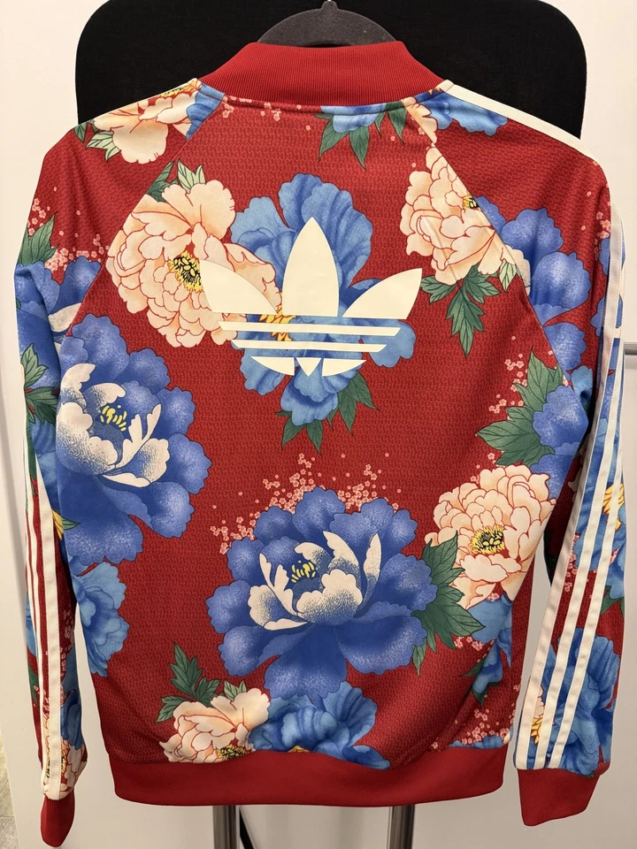 Chaqueta ADIDAS FARM RIO Mujer US S CHITA Roja Originales Floral Trifolio Cremallera Completa Foto 3 de 4