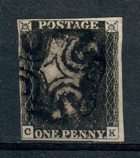GB 1840 1d Black Plate? CK Lettering 4 Clear Margins Very Fine Used SEE BELOW